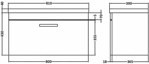 Technical image of Premier Shipton 800mm Wall Hung Vanity Unit & Basin Type 1 (Stone Grey).