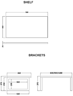 Technical image of Ultra Vanity Shelves Vanity Shelf With Brackets 900mm (Calvados Brown).