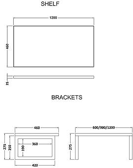 Technical image of Ultra Vanity Sets Vanity Shelf & Rectangular Basin 1200mm (Ebony Brown).