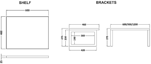 Technical image of Ultra Vanity Shelves Vanity Shelf With Brackets 600mm (Ebony Brown).
