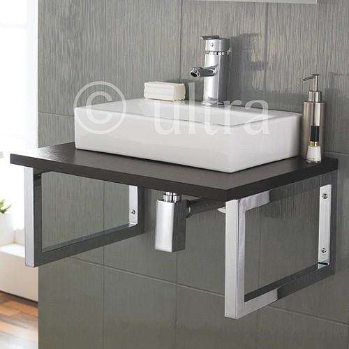 Larger image of Ultra Vanity Sets Vanity Shelf & Rectangular Basin 600mm (Ebony Brown).