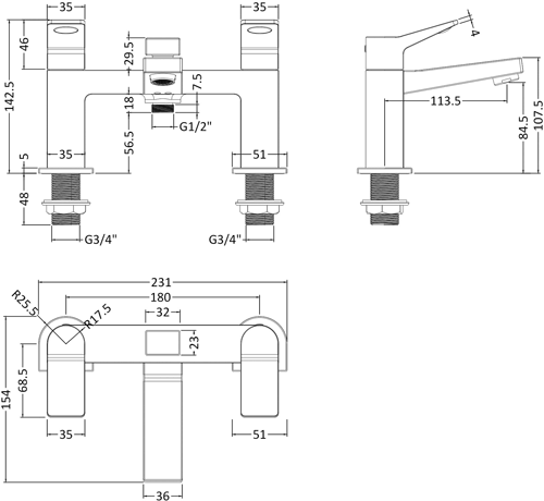 Technical image of HR Soar Tall Basin & Bath Shower Mixer Tap Pack (Chrome).