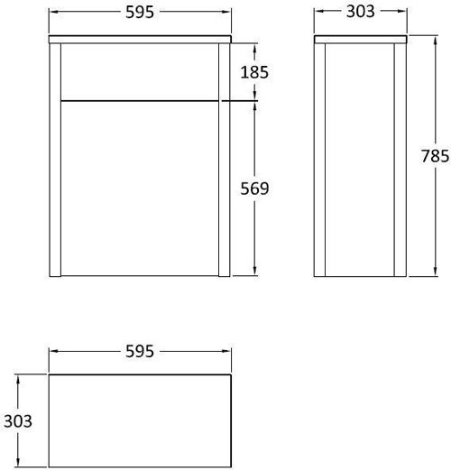 Technical image of Old London Furniture 600mm Vanity & 600mm WC Unit Pack (Stone Grey).