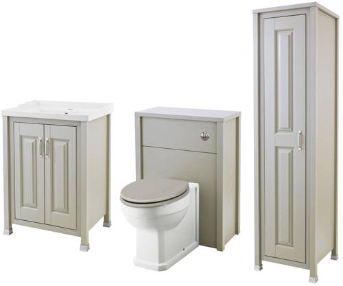 Larger image of Old London Furniture 600mm Vanity, 600mm WC & Tall Unit (Stone Grey).