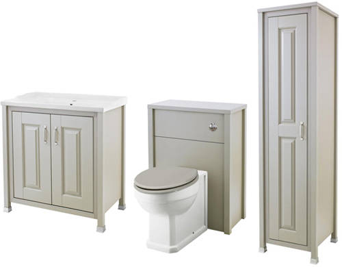 Larger image of Old London Furniture 800mm Vanity, 600mm WC & Tall Unit (Stone Grey).