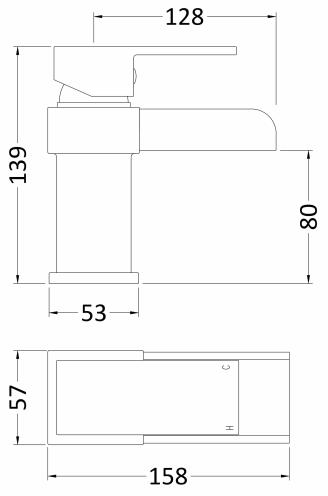 Technical image of Hudson Reed Strike Waterfall Basin & Bath Filler Tap Set (Chrome).