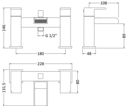 Technical image of Nuie Strike Waterfall Basin & Bath Shower Mixer Tap Pack (Chrome).