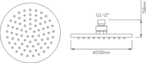 Technical image of Premier Showers Round Shower Head (200mm, Stainless Steel).