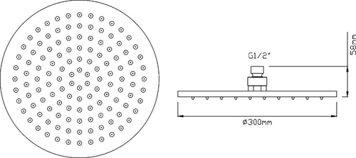 Technical image of Premier Showers Round Shower Head (300mm, Stainless Steel).