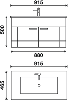 Technical image of Hudson Reed Sublime Wall Hung Vanity Set (Oak & White). 915x500x465mm.