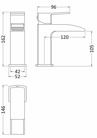 Technical image of Nuie Moat Waterfall Basin Mixer Tap With Push Button Waste (Chrome).