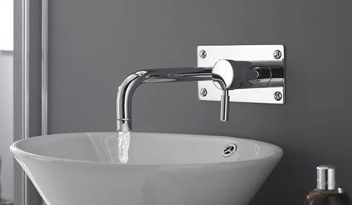 Example image of Hudson Reed Tec Wall Mounted Bath Filler & Basin Tap Pack (Chrome).