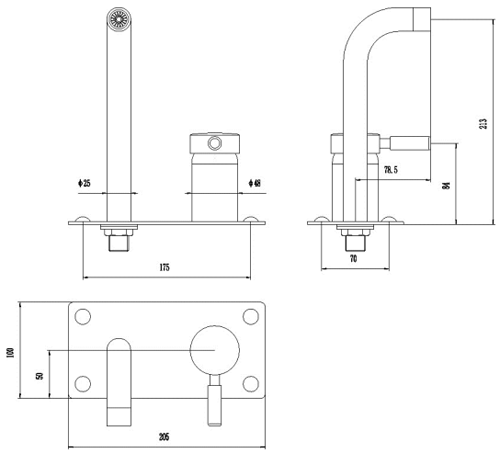 Technical image of Hudson Reed Tec Wall Mounted Basin & Bath Shower Mixer Tap Pack.