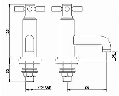 Technical image of Hudson Reed Tec Basin & Bath Tap Set (Chrome).