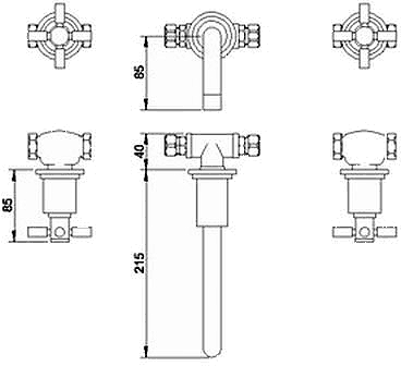 Technical image of Hudson Reed Tec Wall Mounted Basin & Bath Tap Set (Chrome).