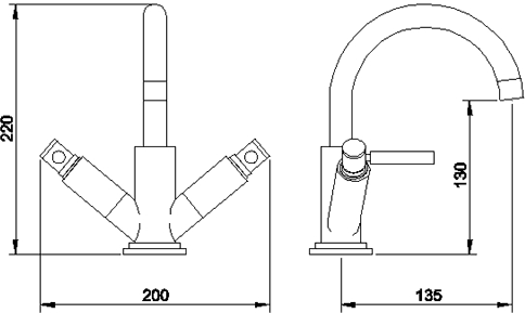 Technical image of Hudson Reed Tec Basin Tap With Large Spout, Waste & Lever Handles.