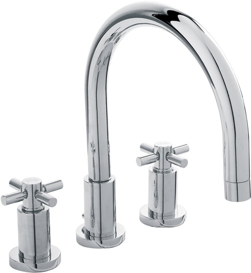 Larger image of Hudson Reed Tec 3 Tap Hole Bath Tap With Large Spout & Cross Handles.