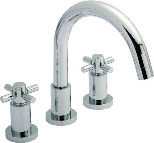 Larger image of Hudson Reed Tec 3 Tap Hole Bath Tap With Small Spout & Cross Handles.