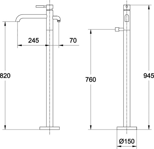 Technical image of Hudson Reed Tec Freestanding Bath Shower Mixer Tap (Chrome).