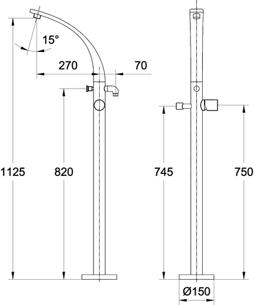 Technical image of Hudson Reed Grace Freestanding Bath Shower Mixer Tap (Chrome).