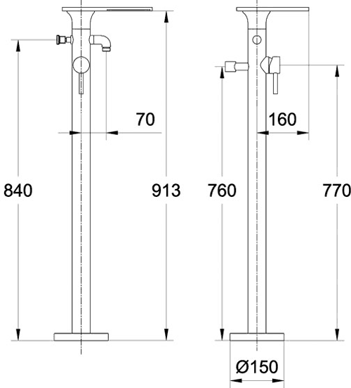 Technical image of Hudson Reed Tec Waterfall freestanding Bath Shower Mixer Tap.