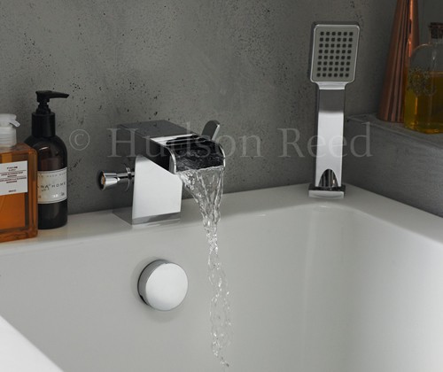 Example image of Hudson Reed Tide 2 Hole Waterfall Bath Shower Mixer Tap (Free Shower Kit).