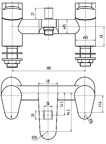 Technical image of Ultra Tilt Bath Shower Mixer Tap With Shower Kit (Chrome).