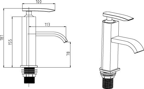 Technical image of Ultra Jarvis Mono Basin Mixer Tap With Lever Handle (Chrome).