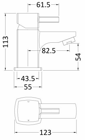 Technical image of Nuie Munro Mini Basin Mixer Tap With Push Button Waste (Chrome).