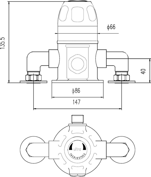 Technical image of Thermostatic TMV3 Exposed Sequential Shower Valve (Chrome).