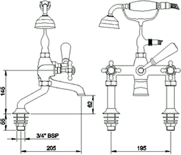Technical image of Hudson Reed Topaz Basin & Bath Shower Mixer Tap Set (Free Shower Kit).