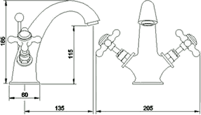 Technical image of Hudson Reed Topaz Basin & Bath Shower Mixer Tap Set (Free Shower Kit).