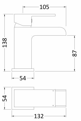 Technical image of Nuie Strike Mini Waterfall Basin Mixer Tap With Push Button Waste (Chrome).