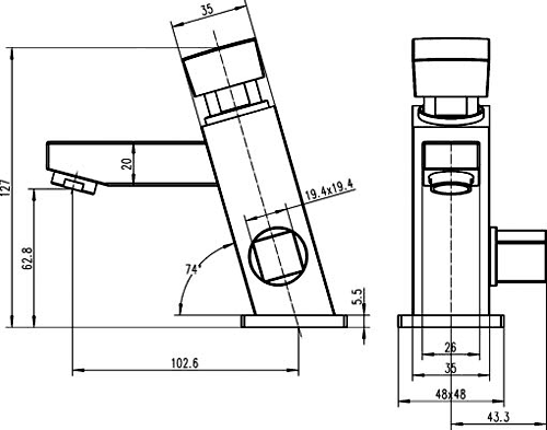 Technical image of Ultra Water Saving Non Concussive Basin Mixer Tap (Chrome).