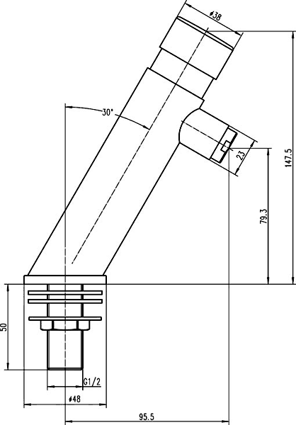 Technical image of Ultra Water Saving Modern Non Concussive Basin Taps (Chrome).