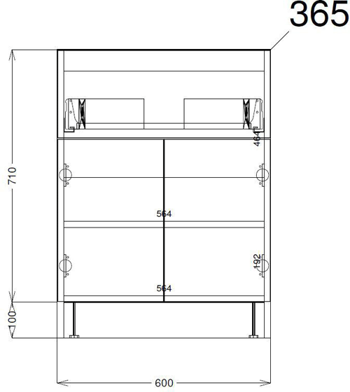 Technical image of HR Urban 600mm Vanity With 600mm WC Unit & Basin 1 (Cashmere).