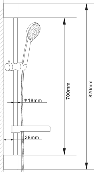 Technical image of Ultra Showers TMV2 Thermostatic Bar Shower Valve & Slide Rail Kit.