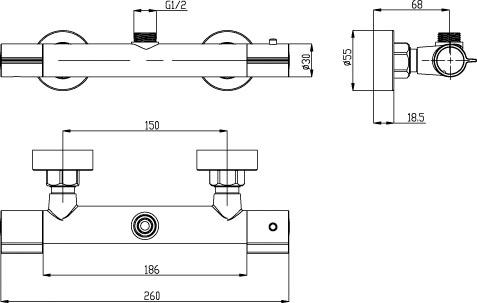 Technical image of Ultra Showers Slimline Thermostatic Bar Shower Valve (Top Outlet).