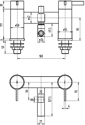 Technical image of Ultra Venture Bath Shower Mixer Tap With Shower Kit (Chrome).