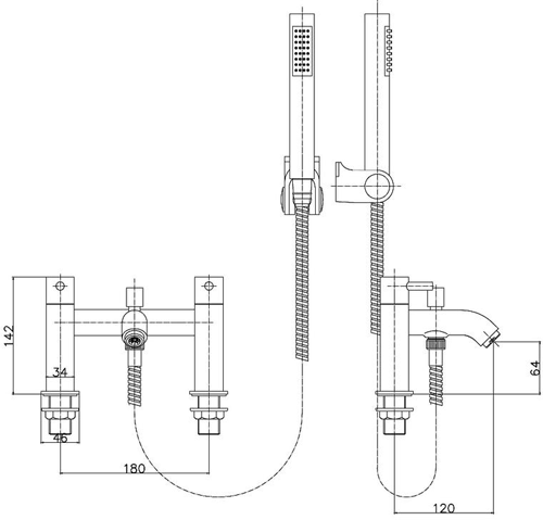 Technical image of Ultra Verity Basin & Bath Shower Mixer Tap Set With Shower Kit  (Chrome).