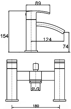 Technical image of Ultra Vibe Waterfall Bath Shower Mixer Tap With Shower Kit (Chrome).