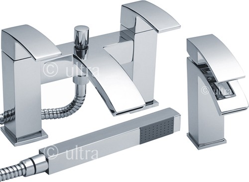 Larger image of Ultra Vibe Waterfall Basin & Bath Shower Mixer Tap Set (Free Shower Kit).