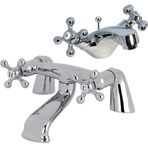 Larger image of Nuie Viscount Mono Basin Mixer & Bath Filler Taps Pack (Chrome).