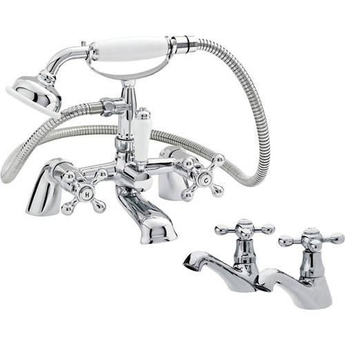 Larger image of Nuie Viscount Basin & Bath Shower Mixer Taps Pack (Large Handset).