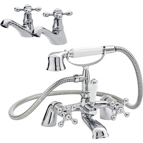 Larger image of Nuie Viscount Basin & Bath Shower Mixer Taps Pack (Small Handset).