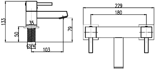 Technical image of Ultra Volt Basin & Bath Shower Mixer Tap Set (Free Shower Kit).