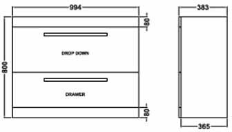 Technical image of Premier Eden Vanity Unit With Door & Drawer & Basin (White). 1000x800.