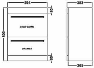 Technical image of Premier Eden Vanity Unit With Door & Drawer & Basin (White). 600x800mm.