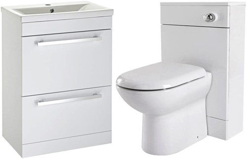 Larger image of Premier Eden 600mm Vanity Unit Suite With BTW Unit, Pan & Seat (White).