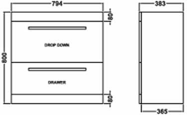 Technical image of Premier Eden Vanity Unit With Door & Drawer & Basin (White). 800x800mm.